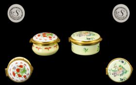 Old Bilston Enamels Lidded Pill Boxes ( 2 ) of Circular Form. Both Pill Boxes with Floral Decoration