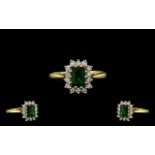 18ct Gold Attractive Green Tourmaline and Diamond Set Dress Ring,