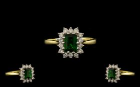 18ct Gold Attractive Green Tourmaline and Diamond Set Dress Ring,