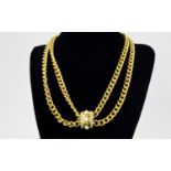 Givenchy Vintage 1980's Stone Set Statement Necklace Double chain chunky link gold tone collar