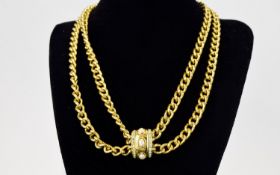 Givenchy Vintage 1980's Stone Set Statement Necklace Double chain chunky link gold tone collar