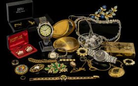 A Mixed Collection of Costume Jewellery to include a musical compact, cufflinks,