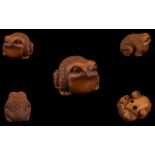 Japanese 19th Century Top Quality Signed Carved Boxwood Netsuke ' Toad ' Signed to Underside of
