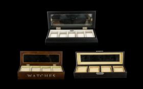 A Small Collection of Leather Bound and Ebonised Watch Boxes / Cases ( 3 ) Three In Total.