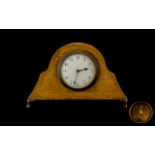 Edwardian Period Key-less Solid Golden Oak Cased 8 Day Mantel Clock, The Frontal Part of the Clock