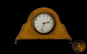 Edwardian Period Key-less Solid Golden Oak Cased 8 Day Mantel Clock, The Frontal Part of the Clock