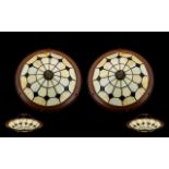 Pair of Tiffany Style Pendant Light Shades dark brown and cream lead glass effect shades.