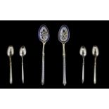 Danish - Superb Quality Late 19th Century Pair of Silver and Enamel Spoons, Finely Decorated In