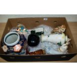 Box of Mixed Collectible Ceramic and Glass Items to include two vintage Avon glass cars with