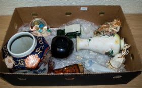 Box of Mixed Collectible Ceramic and Glass Items to include two vintage Avon glass cars with