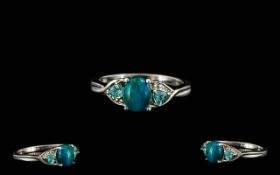 Peruvian Opalina and Paraiba Apatite Ring, an oval cut opalina,