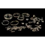 Mixed Collection of Silver - to include hinged bangles, slave bangles, rings, pendants, chains,