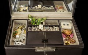 Collection of Vintage Costume Jewellery in a Leatherette Jewellery Box.