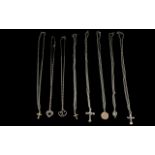 Collection of Silver Pendants with Chains, to include heart & cross pendants.