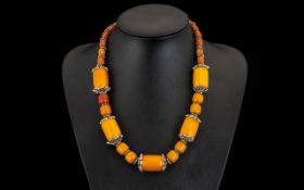 An Excellent Quality 1930's Butterscotch Necklace with Silver Tone Spacers and Clasp.