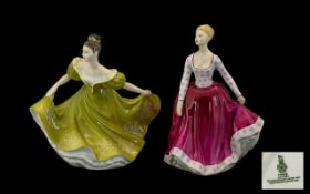 Two Royal Doulton Figurines comprising 'Lynne' HN2329, a lady in a full ochre coloured dress,