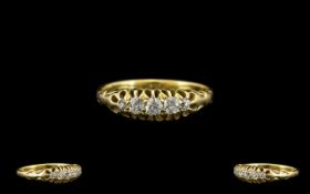 Antique Period - Pleasing 18ct Gold Five Sone Diamond Set Ring, Gallery Setting and Marked 18ct.
