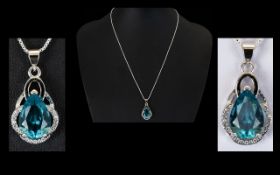 A Stunning And Contemporary Sterling Silver And Swiss Topaz Set Pendant Necklace Comprising Fine