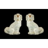 Large Pair of Staffordshire Poodles of typical form with chain and padlock, Molded decoration.
