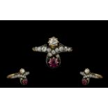 Antique Period - Attractive 18ct Gold Ruby and Diamond Set Dress Ring. c.1860's.