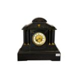 A Late Victorian Belgium Slate Architectural Clock Engraved putti scene to pediment,