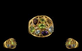 Multi Gemstone Cluster Ring, comprising peridot, amethyst, citrine, garnet,