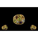 Multi Gemstone Cluster Ring, comprising peridot, amethyst, citrine, garnet,