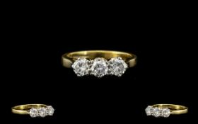 18ct Gold and Platinum Attractive and Quality 3 Stone Diamond Ring,