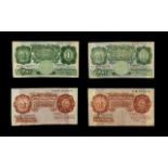 Four British Banknotes - to include, 2 x one pound, Peppiatt and O'Brien) plus 2 x ten shillings,