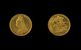 Queen Victoria 22ct Gold Jubilee Head Full Sovereign - Date 1890.