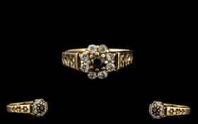 Ladies 1970's Stone Set Cluster Ring - Flower head Design. Full Hallmark for 9ct, Ring Size P - Q.