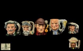 Royal Doulton Collection of Hand Painted Small and Miniatures Character Jugs ( 6 ) Six In Total.