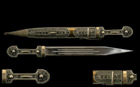 Ottoman - Superb 19th Century Dagger ( Kindjal ) with Silver Hilt and Scabbard.