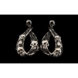 Skull and Black Spinel Snake Large Drop Earrings,