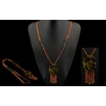 Art Deco Long Cut Metal Bead And Faux Tortoiseshell Necklace African influence long beaded