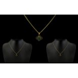 Ladies - 9ct Gold - Green Stone Set Pendant with Attached 9ct Gold Chain. Both Marked for 9ct - 375.