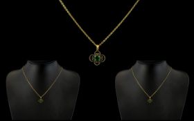 Ladies - 9ct Gold - Green Stone Set Pendant with Attached 9ct Gold Chain. Both Marked for 9ct - 375.
