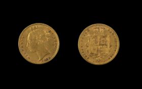 Queen Victoria 22ct Gold Young Head / Shield Back Half Sovereign - Date 1885.