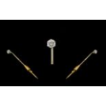 1920's 15ct Gold - Gents Tie Pin Set with an Old Round Brilliant Cut Diamond of Good Colour /