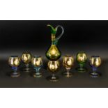 Murano Glass - Venetian 1960's Attractive Set of Seven Cameo Harlequin Drinking Glasses with