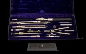 A Mid Century German Draughtsman's Instruments Set Fourteen piece set housed in original purple