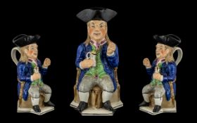 Staffordshire 19th Century Large Hand Painted Toby Jug ' The Squire ' Gentleman In Tricorn Hat,
