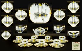 Shelley - Art Deco Period Superb Quality ( 36 ) Piece Tea Service ' Sunrise and Tall Trees Design.