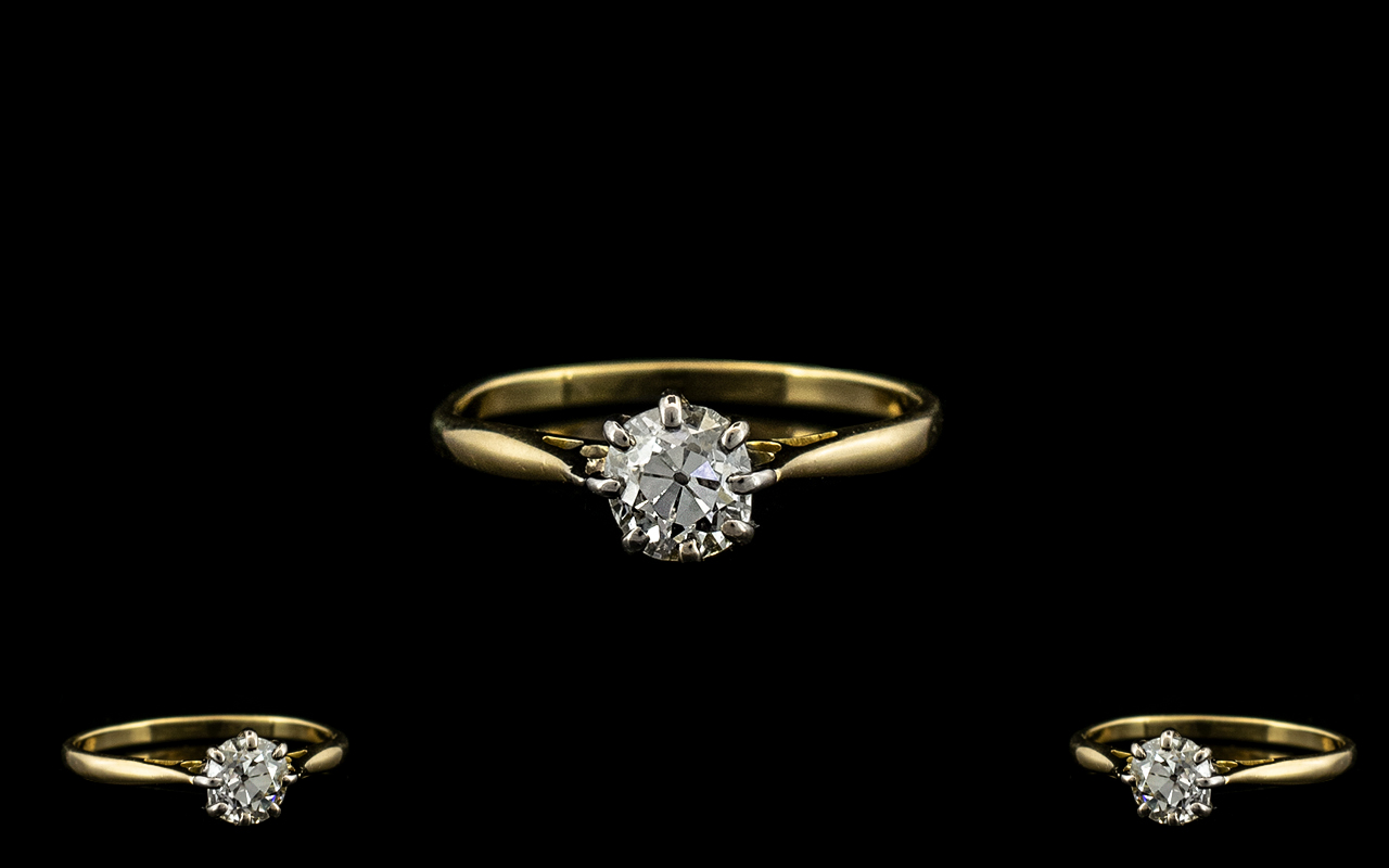 Ladies - 18ct Gold Single Stone Diamond Ring,