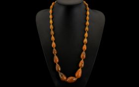 1920's Nice Quality Graduated Pear Shaped Beaded - Butterscotch Amber Necklace of Good Colour and