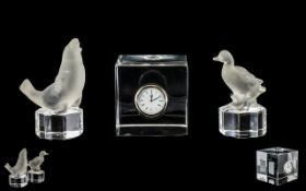 Royal Doulton Crystal Glass Cube Clock 8 cms square.