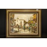 Original Impasto Oil On Canvas Depicting impressionistic figures in Mexican street scene. Marked
