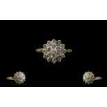 Ladies 9ct Yellow Gold Diamond Set Cluster Ring - Flower head Setting. Full Hallmark for 9.375 Gold.