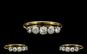 18ct Gold and Platinum - Attractive 5 Stone Diamond Ring. c.1920's.