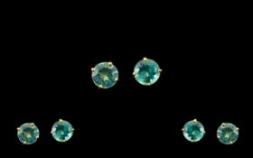 Paraiba Apatite Solitaire Stud Earrings, comprising two round cut, ocean blue apatites totalling 1.